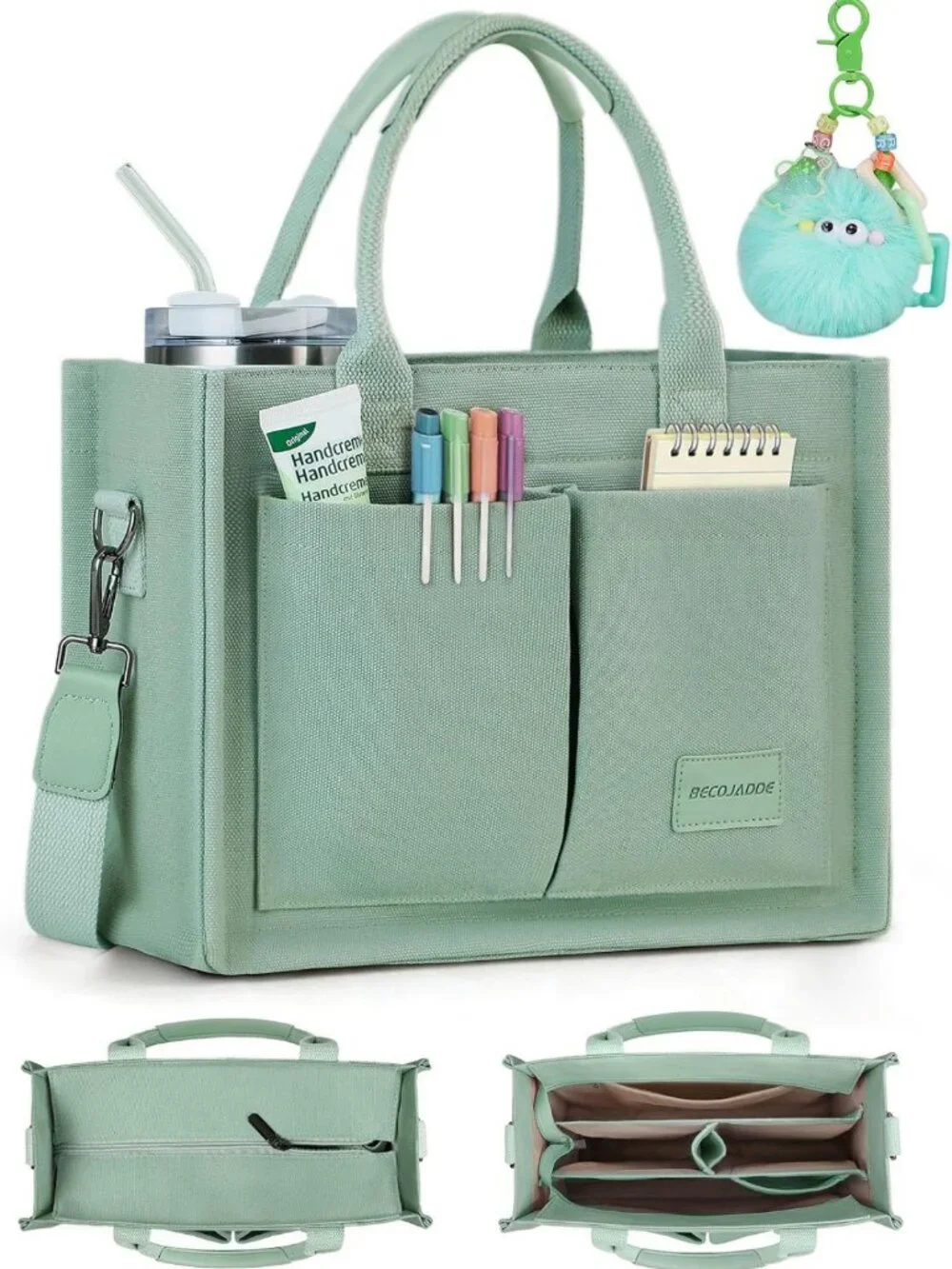 Stylish Multi-Compartment Canvas Tote Bag for Women - Perfect for Work & Travel